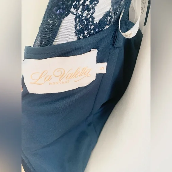 Never altered never worn formal beaded gown by Montage Size S. Deep Ocean (Navy) - Picture 5 of 9